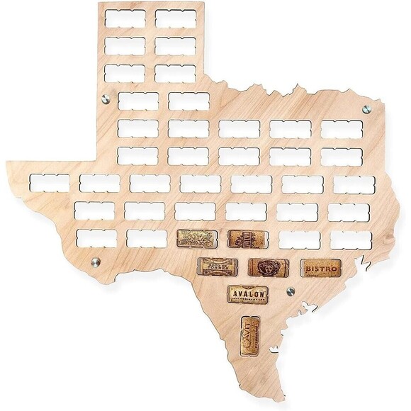 State of Texas Wine Cork Wooden Organizer Wall Decoration, Texas Wine Cork Map - Picture 1 of 2